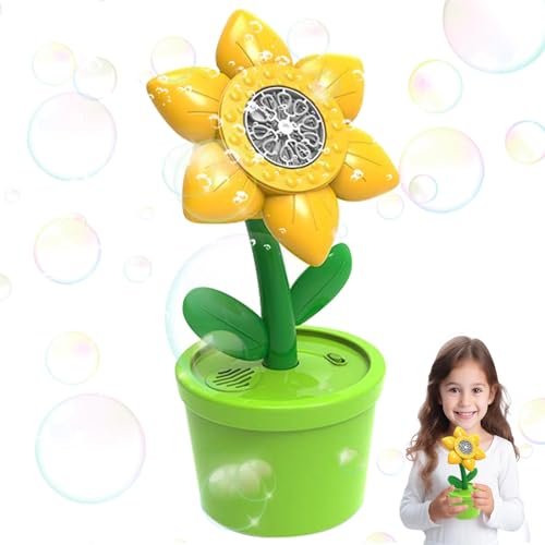Misaakoeq Sonnenblumen-Blasengebläse, Sonnenblumen-Blasenmaschine mit Licht | Blumentopf-Sprudelmaschine mit Musik und Lichtern - Tragbare Outdoor-Sprudelmaschine für Kinder ab 3 Jahren, inklusive 2 von Misaakoeq