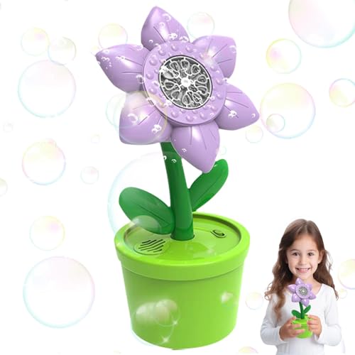 Misaakoeq Sonnenblumen-Blasenmacher, Blumen-Blasenmaschine | Automatisches Seifenblasen-Spielzeug in Sonnenblumenform | Tragbare Outdoor-Sprudelmaschine für Kinder ab 3 Jahren, inklusive 2 Flaschen von Misaakoeq