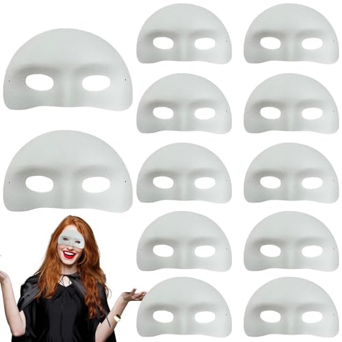 Misaakoeq Weiße Gesichtsmaske für Graffiti, übermalbare Maske für Kinder - 12 Stück Karnevals-Gesichtspackungen - Malmaske, leere Graffiti-Maske für Karneval, Cosplay, Maskerade, Halloween von Misaakoeq