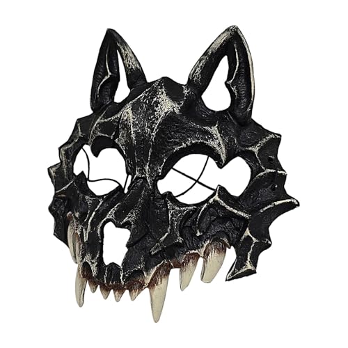 Misaakoeq Wolfsschädel-Maske, Tierknochen-Maske - Gruselige Wolfsskelettmaske Kopfbedeckung | Horror-Kostüm-Requisiten für Festivals, Spukhäuser, Aufführungen, Cosplay von Misaakoeq
