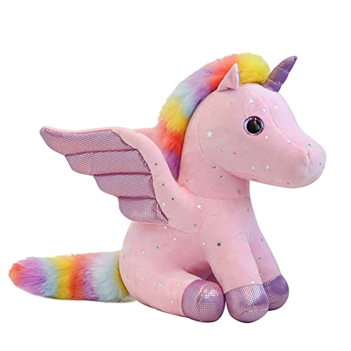 Mislaxy Einhorn Kuscheltier Glänzende Mehrfarbig Regenbogen Engel Einhorn Pegasus Plüschtier Kawaii Weich 23 cm Geschenk für Weihnachten Geburtstag (Rosa) von Mislaxy