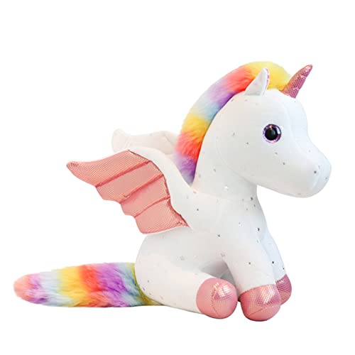 Mislaxy Einhorn Kuscheltier Glänzende Mehrfarbig Regenbogen Engel Einhorn Pegasus Plüschtier Kawaii Weich 23 cm Geschenk für Weihnachten Geburtstag (Weiß) von Mislaxy