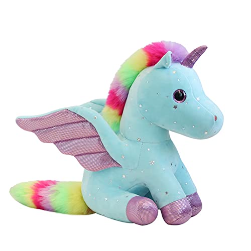 Mislaxy Einhorn Kuscheltier Glänzende Mehrfarbig Regenbogen Engel Einhorn Pegasus Plüschtier Kawaii Weich 23 cm Geschenk für Weihnachten Geburtstag (Blau) von Mislaxy