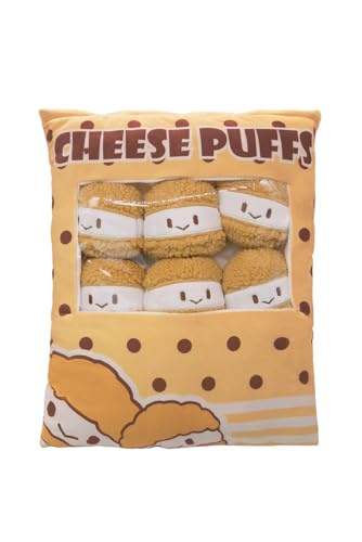 Mislaxy Snackbeutel Kissen Cheese Puffs Gefülltes Kissen Plüsch Puff-Kissen Süßes Snackkissen Abnehmbar Lustiges Snack Weiches Kissen mit 6 Puffs Kuscheltier von Mislaxy