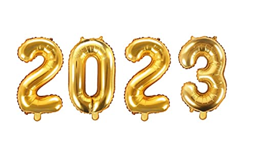 Zahlen Folien-Ballons 2023 Silvester-Ballons Luft-Ballon Schriftzug Gold - Höhe 35cm - Deko Silvester Happy New Year Jahreswechsel Jahreszahl Zubehör & Dekoration Party von Miss Lovely