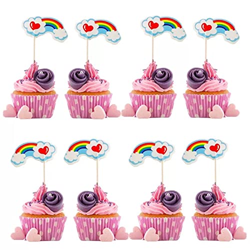 Miss-shop Cake Toppers,Regenbogen Tasse Kuchen Toppers Zahnstocher Flaggen 24 Stück Kuchen Cupcake Topper für Kinder Baby Party Geburtstag Party Kuchen Dekoration von Miss-shop