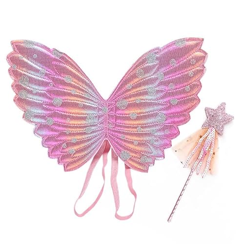 Kinderflügel, Schmetterling Mädchen Flügel Set 2 Stück Zauberstab und Feenflügel für Kinder Mädchen Halloween Kostüm Zubehör Cosplay von Miss-shop