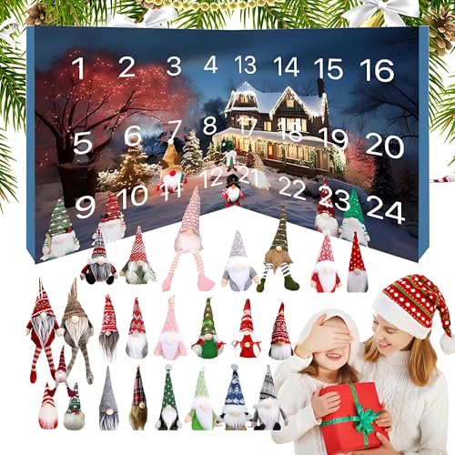 MissFox Wichtel Adventskalender 2024, 24 Tage Countdown GNOME Adventskalender 2024, Weihnachtswichtel Adventskalender mit Plüsch-Wichtel Puppen für Kinder & Erwachsene, 24 Stück von MissFox