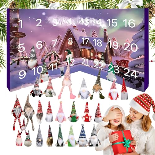 MissFox Wichtel Adventskalender 2024, 24 Tage Countdown GNOME Adventskalender 2024, Weihnachtswichtel Adventskalender mit Plüsch-Wichtel Puppen für Kinder & Erwachsene, 24 Stück von MissFox