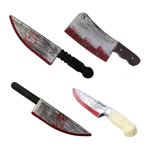 4 Stück Halloween Messer Fake Messer Für Halloween Deko Halloween Waffen Kunststoff Messer Prop Dekoration Langes Kunststoffmesser Halloween Kostüm Zubehör Halloween Requisite Zombie Messer von Missmisq