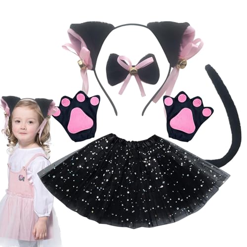 Katzen Kostüm Kinder Mädchen Halloween Kätzchen Kostüm Katzenkostüm Kinder Mädchen Katze Cosplay Set Mit Katzenohren Stirnband Tierkostüm Set Zubehör Set Für Kinder Cosplay Halloween Dress Up von Missmisq