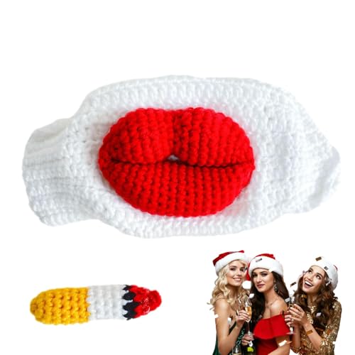 Missmisq Handgemachte Gesichtsmaske, gestrickte Gesichtsbedeckung - Sausage Mouth Gestrickte Gesichtsmaske,Humorvolle Gesichtsmaske, Streich-Gesichtsmaske für Karneval, s, Rollenspiele von Missmisq