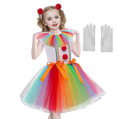 Missmisq Mädchen-Clown-Kostüm, Clown-Kostüm,Clown Kostüm Cosplay Kleid | Prinzessinnen-Kleid-Set, Regenbogen-Tutu-Kleid, Mädchen-Cosplay-Outfit für Halloween, Karneval und Rollenspiele von Missmisq
