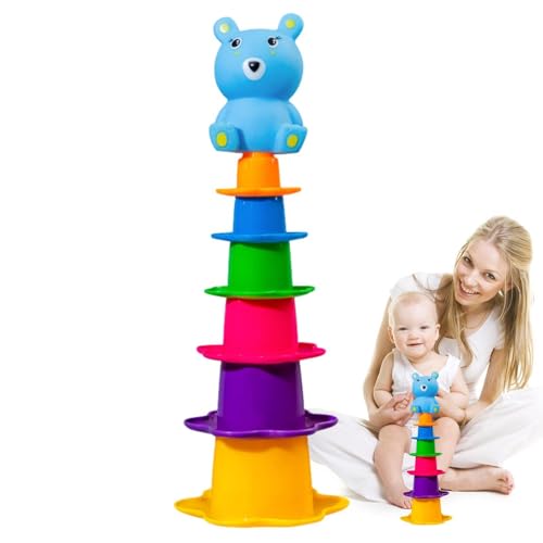 Missmisq Regenbogenstapelbecher, Babybadspielzeug - Kleinkindbad Regenbogenbecher - Baby -Stapelwasserspielzeug für Kinder, Mädchen, Freunde, Familie von Missmisq