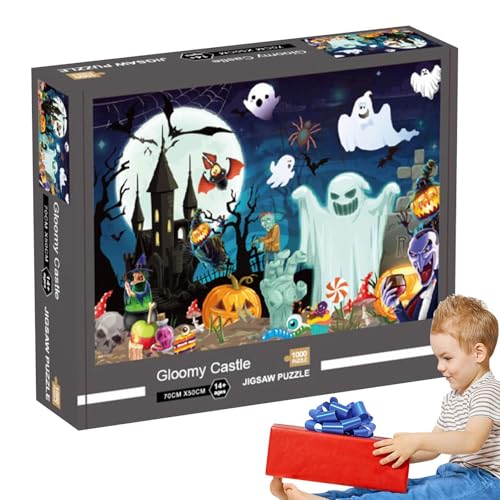 Missmisq Totenkopf-Geist-Puzzle,Halloween-Puzzle-Nachträtsel | 1000 Teile Puzzle Halloween-Puzzle,Helle Farben, lebendiges Halloween-Spielzeug für Halloween, Neujahr, Weihnachten, Ostern von Missmisq