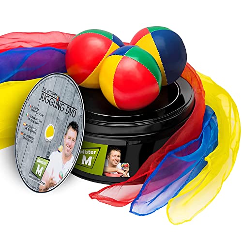 Mister M Jonglierset mit 3 Bällen und Tüchern - Inklusive Geschenkbox und DVD-Tutorial für Lernen jonglierball und Akrobatik - Ideal Bunte Tücher und bälle für Kinder, Anfänger und Profi von Mister M