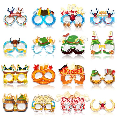 Mitdir 16 Stück Oktoberfest Partybrille, Papierbrille, Foto Requisiten, Deko Lustige Fancy Papier Strand Party Neuheit Oktoberfest deko Bayrisch von Mitdir