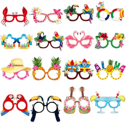 Mitdir 32 Stück Hawaiian Paper Glasses Partybrille Lustige Hawaiianische Brille Sommer Fotorequisiten Booth Props Hawaiian Costume Accessories for Child and Adult von Mitdir