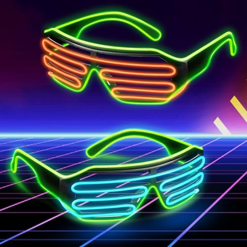 LED Brille Party, Neon Rave Glasses, 2 Stücks LED Glasses, Partybrille Leuchten Mit 4 Blitzmodi, Partybrille Im Shutter-Stil - Mit El-Kabel Für Cosplay, Club, Halloween, Rave Party (Grüner Rahmen) von Mitening