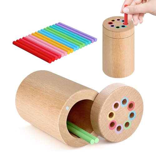 Mittimiya 8 Farben Sortierspiel, Montessori Spielzeug ab 3 Jahr, Motorikspielzeug, Holzspielzeug Sensorik Spielzeug Baby (Gelb (Zylindrisch)) (Gelb (Zylindrisch)) von Mittimiya