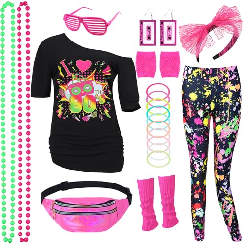 Miulruma 80er Jahre Damen Kostüm Set 80er 90er Jahre Outfit Party Accessoires für Karneval Fasching Kleidung Fraun Mädchen 036XXXL von Miulruma