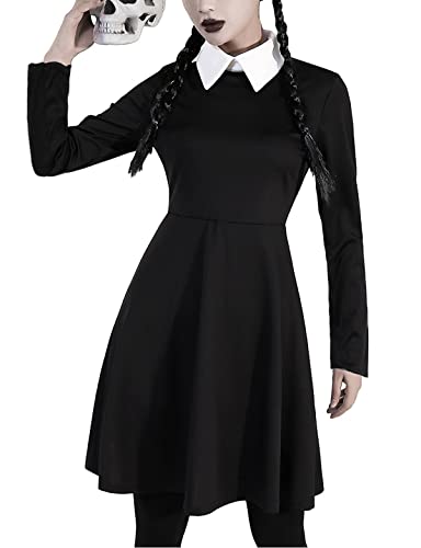 Miulruma Halloween Kostüm Kleid für Damen Kostüm Schwarz Klassisch Kleid Ghotic Fasching Karneval Party mit Kniestrümpfe Erwachsener A006M von Miulruma