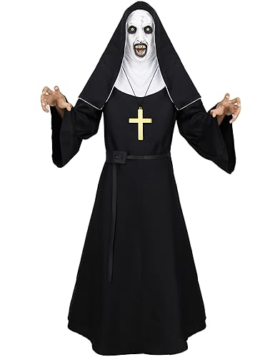 Nonne Kostüm Scary Nonne Outfit mit The Nun Horror Maske Kreuz Halskette Priester Halloween Kostüm Schwarz A016S Nonne Kostüm Scary Nonne Outfit mit The Nun Horror Maske Kreuz Halskette Priester Halloween Kostüm Schwarz A016S von Miulruma