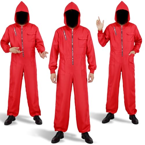 Miulruma Unisex Jumpsuit Set Haus des Geldes Kostüm für Erwachsene mit Dali Salvador Maske, PVC Gewehr, Gamer Kostüm Full Set für Herren Damen Halloween Fasching Party Rot A012M von Miulruma