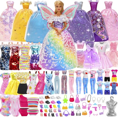 Miunana 110 Kleidung für Puppen Puppenkleidung Fashion Kleider Tops Bluse Hosen Abendkleider Badenanzüge Minikleider Schuhe Kleiderbügel Handtasche Flügel Zubehör für 11,5 Zoll Mädchen Puppen von Miunana