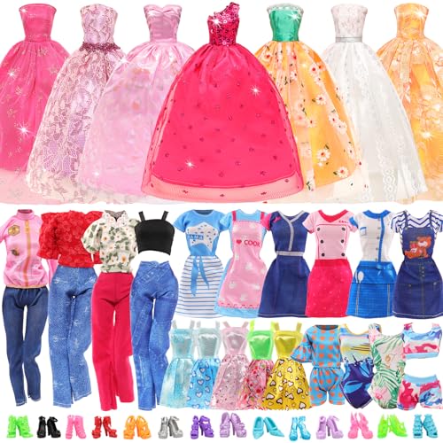 Miunana 27 Puppenkleidung Kleidung für Puppen = 6 Kleider 3 Tops 3 Hosen 3 Abendkleider 2 Badenanzüge 10 Schuhe für 11,5 Zoll Mädchen Puppen von Miunana