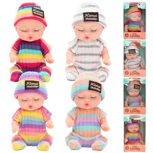 Miunana Babypuppe, Mini Puppe, Mini Reborn Babypuppen Baby Puppen, Waschbares PVC-Material, Realistische Bewegliche Babypuppe, Puppenspielzeug für Mädchen und Kleinkinder (Regenbogenfarbe) von Miunana