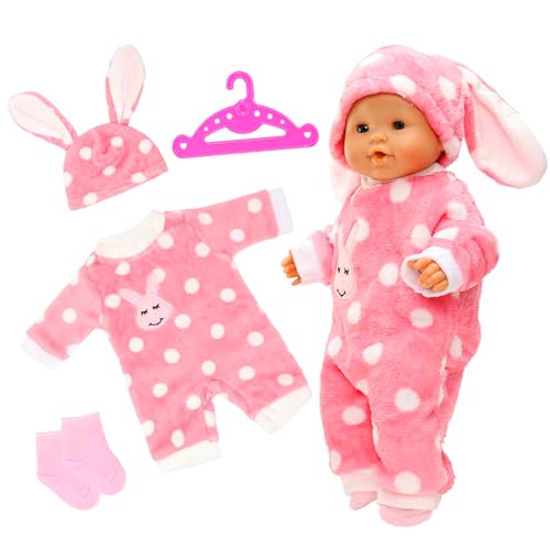 Miunana Kleidung Bekleidung Outfits Schlafanzug für Baby Puppen, Pink Puppenkleidung 35-43 cm mit Kleiderbügel Socken Hut (Kaninchen) von Miunana