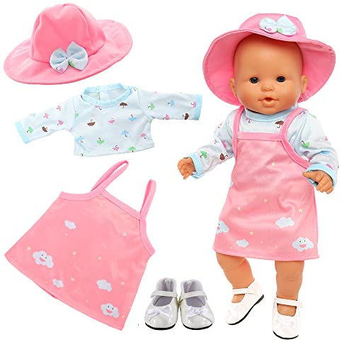 Miunana Kleidung Puppenkleidung Outfits für Baby Puppen, Kleidung Hut Schuhe für 35-43 cm Puppen (Pink) von Miunana