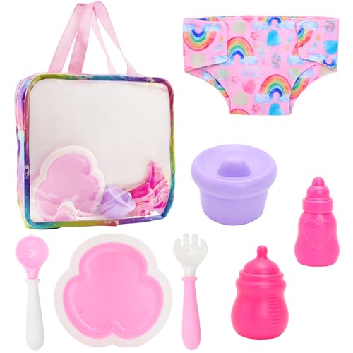 Miunana Puppenzubehör Baby Puppen Zubehör für Puppenwagen, Babypuppe Fütterung und Pflege Set mit Windel 7 Set in Wickeltasche, Flasche Puppenzubehör Babypuppen Spielzeug Puppenpflegeset von Miunana