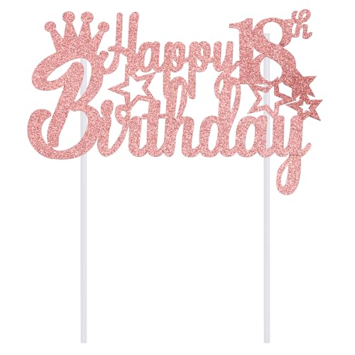 Miunpri Tortenaufsatz zum 18. Geburtstag: Happy Birthday Cake Topper Glitzer 1 Stück – Geburtstagstortendekoration mit Stern Roségold von Miunpri