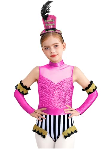 Miutii 3Pcs Mädchen Zirkus Kostüm Zirkusdirektor Uniform Glitzer Body Overall mit Handschuhe Haarreif Pailletten Tanzbody Halloween Karneval Fasching Tanzkostüm Dunkel Rosa 122-128 Miutii 3Pcs Mädchen Zirkus Kostüm Zirkusdirektor Uniform Glitzer Body Overall mit Handschuhe Haarreif Pailletten Tanzbody Halloween Karneval Fasching Tanzkostüm Dunkel Rosa 122-128 von Miutii