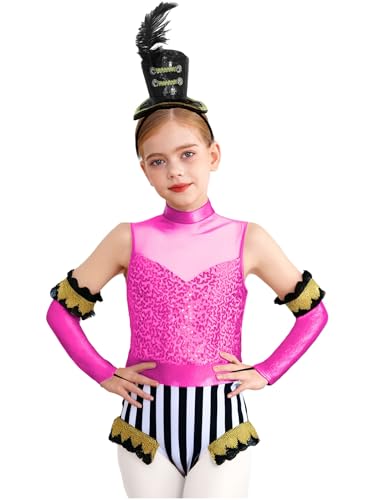 Miutii 3Pcs Mädchen Zirkus Kostüm Zirkusdirektor Uniform Glitzer Body Overall mit Handschuhe Haarreif Pailletten Tanzbody Halloween Karneval Fasching Tanzkostüm Dunkel Rosa Schwarz 134-140 Miutii 3Pcs Mädchen Zirkus Kostüm Zirkusdirektor Uniform Glitzer Body Overall mit Handschuhe Haarreif Pailletten Tanzbody Halloween Karneval Fasching Tanzkostüm Dunkel Rosa Schwarz 134-140 von Miutii