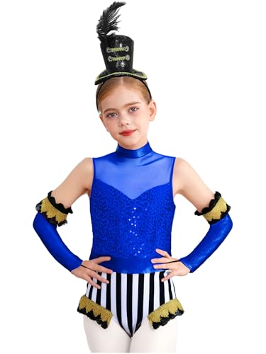 Miutii 3Pcs Mädchen Zirkus Kostüm Zirkusdirektor Uniform Glitzer Body Overall mit Handschuhe Haarreif Pailletten Tanzbody Halloween Karneval Fasching Tanzkostüm Marineblau Schwarz 122-128 Miutii 3Pcs Mädchen Zirkus Kostüm Zirkusdirektor Uniform Glitzer Body Overall mit Handschuhe Haarreif Pailletten Tanzbody Halloween Karneval Fasching Tanzkostüm Marineblau Schwarz 122-128 von Miutii