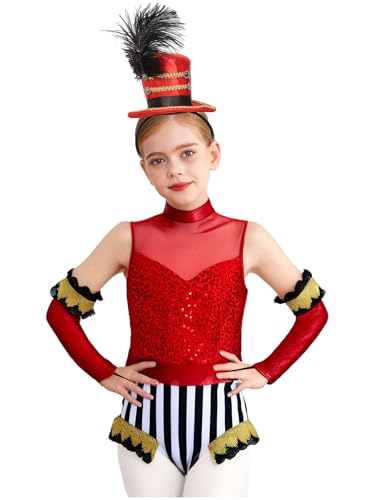 Miutii 3Pcs Mädchen Zirkus Kostüm Zirkusdirektor Uniform Glitzer Body Overall mit Handschuhe Haarreif Pailletten Tanzbody Halloween Karneval Fasching Tanzkostüm Rot 146-152 Miutii 3Pcs Mädchen Zirkus Kostüm Zirkusdirektor Uniform Glitzer Body Overall mit Handschuhe Haarreif Pailletten Tanzbody Halloween Karneval Fasching Tanzkostüm Rot 146-152 von Miutii