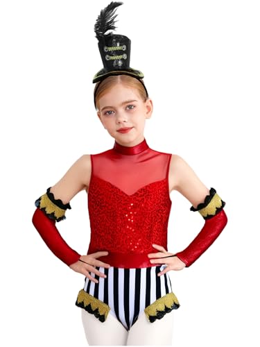 Miutii 3Pcs Mädchen Zirkus Kostüm Zirkusdirektor Uniform Glitzer Body Overall mit Handschuhe Haarreif Pailletten Tanzbody Halloween Karneval Fasching Tanzkostüm Rot Schwarz 170-176 Miutii 3Pcs Mädchen Zirkus Kostüm Zirkusdirektor Uniform Glitzer Body Overall mit Handschuhe Haarreif Pailletten Tanzbody Halloween Karneval Fasching Tanzkostüm Rot Schwarz 170-176 von Miutii
