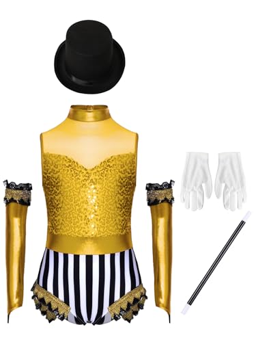 Miutii 5Pcs Mädchen Zirkus Kostüm Zirkusdirektor Uniform Glitzer Body Overall Pailletten Tanzbody Halloween Karneval Fasching Showman Tanzkostüm Gelb 170-176 Miutii 5Pcs Mädchen Zirkus Kostüm Zirkusdirektor Uniform Glitzer Body Overall Pailletten Tanzbody Halloween Karneval Fasching Showman Tanzkostüm Gelb 170-176 von Miutii