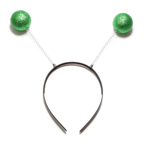 Miutii Alien Haarreif mit 2 runden schwingenden Bällen Glitzer Kopfschmuck Haarband Disco Bälle Kugeln Accessoire Karneval Fasching Mottoparty Grün Einheitsgröße von Miutii