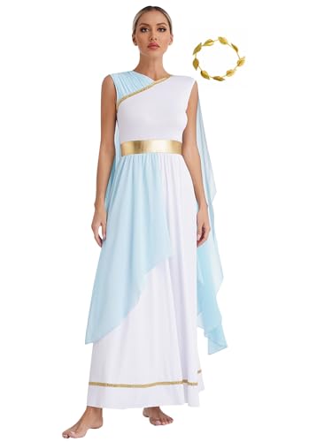 Miutii Damen Griechische Göttin Kleid mit Lorbeerkranz Griechisch Toga Antike Römisches Kleid Griechen Mottoparty Verkleidung Hellblau 3XL von Miutii