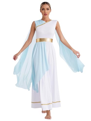 Miutii Damen Griechische Göttin Kostüm Antike Römische Kleid Königin Ägypten Toga Kleid Maxikleid Karneval Fasching Kostüm Hellblau 3XL von Miutii