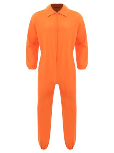 Miutii Häftling Kostüm Herren Sträfling Kostüm Orange Prisoner Gefangener Overall Jumpsuit für Erwachsene Halloween Karneval Faschingskostüme Orange M von Miutii