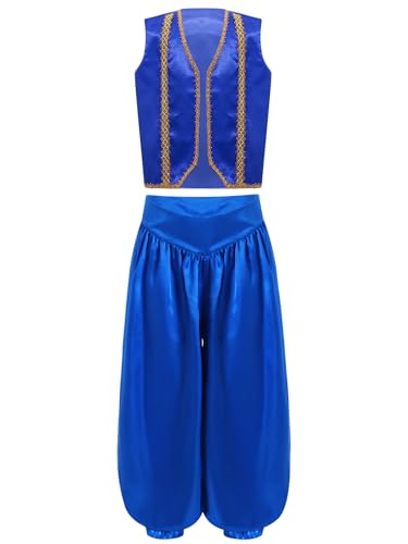 Miutii Jungen Arabische Prinz Kostüm Mittelalter Weste Jacke + Aladinhose Kinder Arabische Kleidung Dieb Wunderlampe Karneval Fasching Party Outfits Royal Blau 134-140 von Miutii