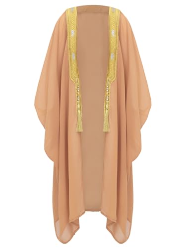 Miutii Jungen Arabische Prinz Kostüm Muslimische Arabische Robe Umhang Cape Mantel Kinder Arabische Kleidung Für Halloween Karneval Fasching Hell Orange 110-116 von Miutii