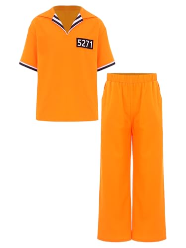 Miutii Jungen Mädchen Gefangener Kostüm Orange Gefängnis Häftling Anzug Kurzarm T-Shirt mit Hose Insasse Outfit Halloween Karneval Fasching Orange 170-176 Miutii Jungen Mädchen Gefangener Kostüm Orange Gefängnis Häftling Anzug Kurzarm T-Shirt mit Hose Insasse Outfit Halloween Karneval Fasching Orange 170-176 von Miutii