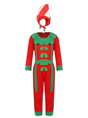 Miutii Jungen Mädchen Weihnachtsbaum Kostüm + Weihnachtsmütze Kinder Weihnachten Kostüm Weihnachten Body Overall Jumpsuit Rot 122-128 von Miutii