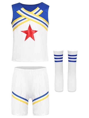 Miutii Kinder Jungen Mädchen Cheer Leader Kostüm Kurzarm/Langarm T-Shirt mit Shorts Socken Cheerleading Uniform Schule Party Outfits Blau Ärmellos 146-152 Miutii Kinder Jungen Mädchen Cheer Leader Kostüm Kurzarm/Langarm T-Shirt mit Shorts Socken Cheerleading Uniform Schule Party Outfits Blau Ärmellos 146-152 von Miutii